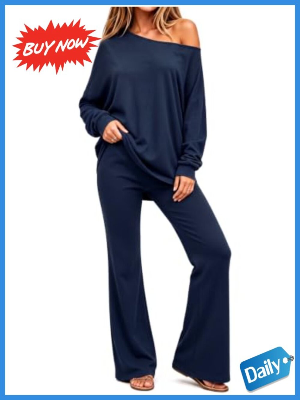 Women's 2 Piece Lounge Set Off Shoulder Long Sleeve Top Flared Pants Y2K
